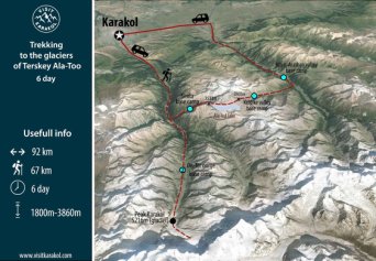 Map of trekking tour 6 day in Kyrgyzstan