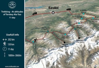 Map of Trekking tour in Kyrgyzstan 11 days Map of Trekking tour in Kyrgyzstan 11 days