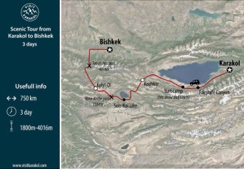 Map of Tour Scenic Tour from Karakol to Bishkek Map of Tour Scenic Tour from Karakol to Bishkek