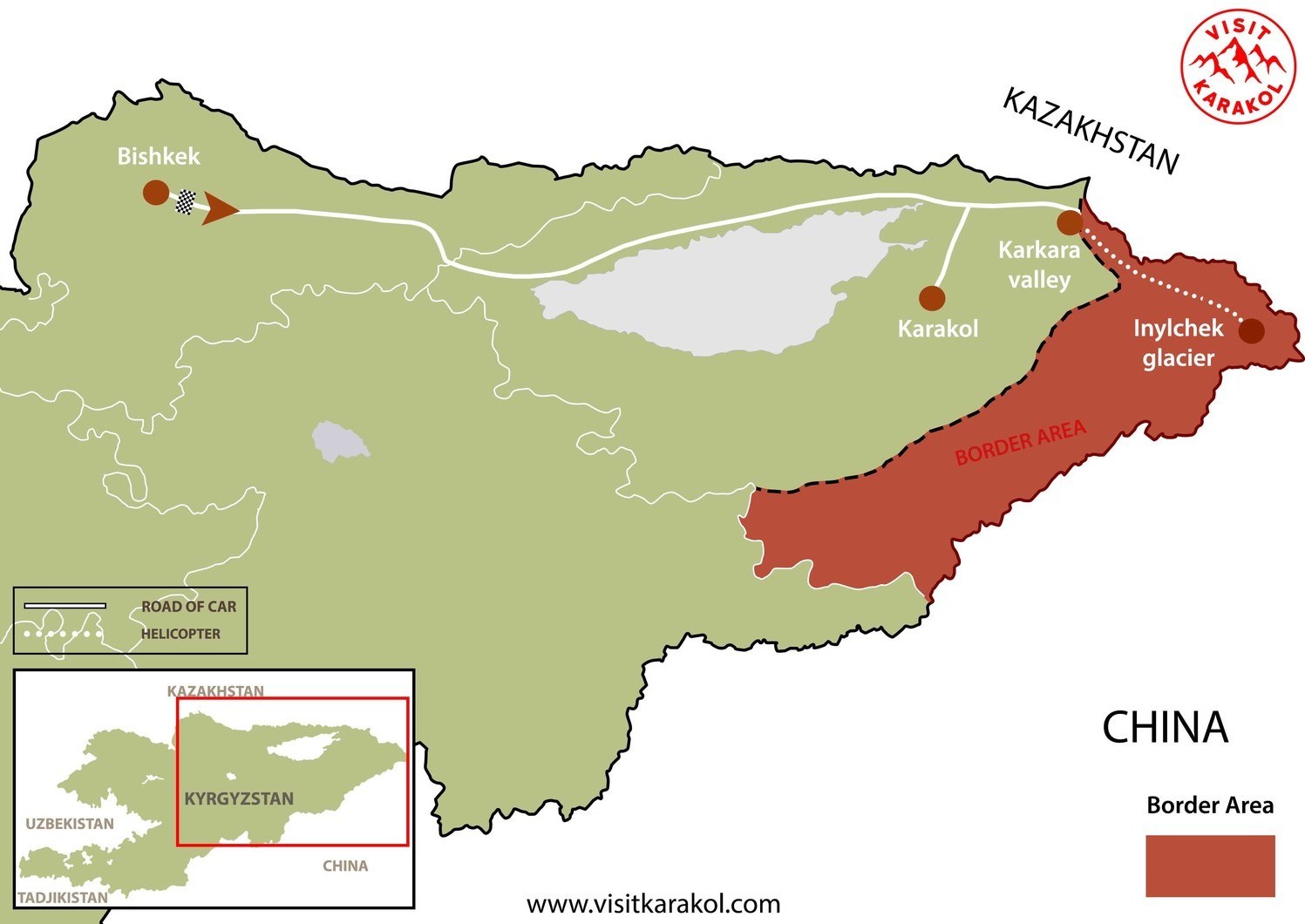 Map of helicopter tour - Kyrgyzstan Map of helicopter tour - Kyrgyzstan