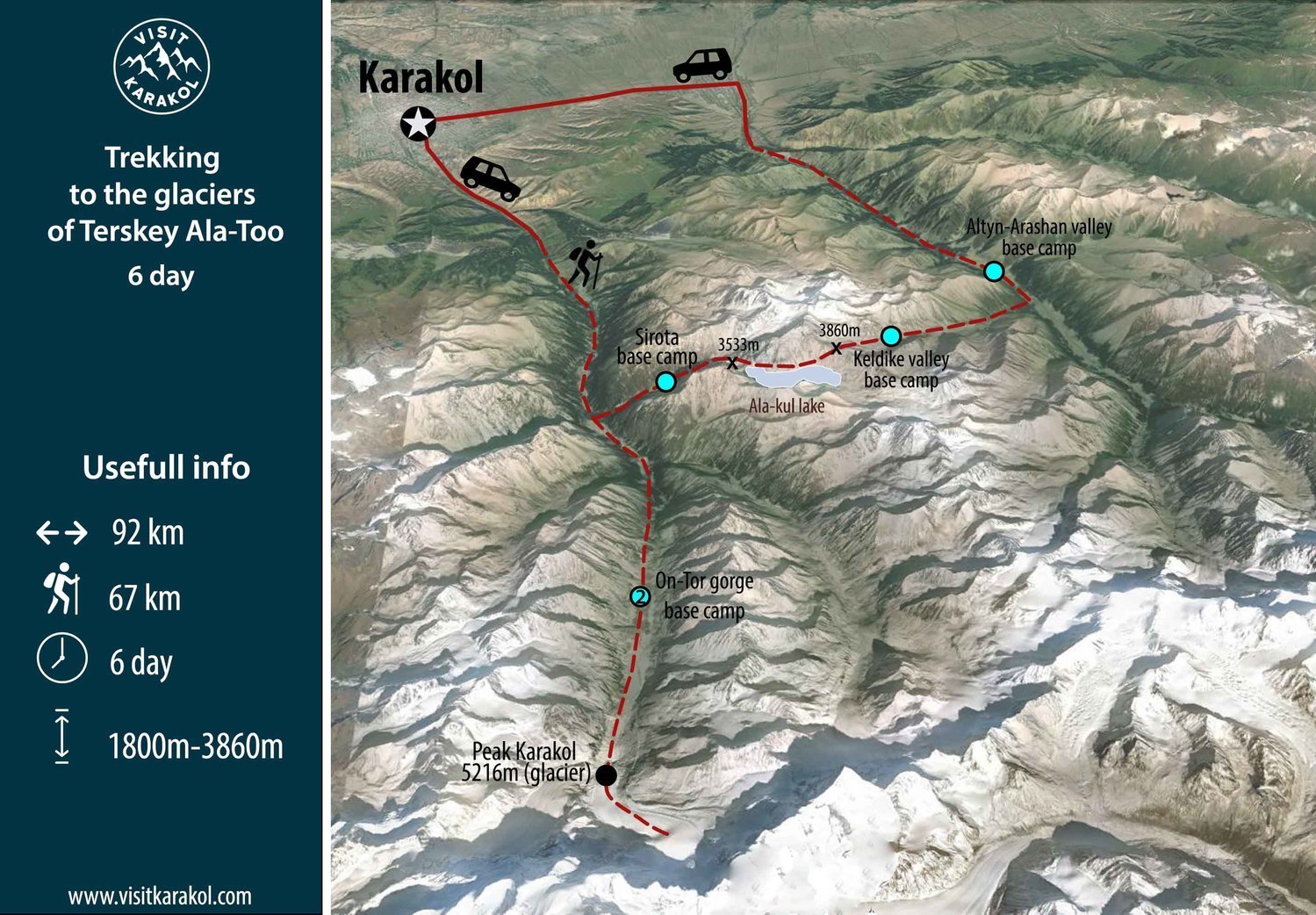 Map of trekking tour 6 day in Kyrgyzstan