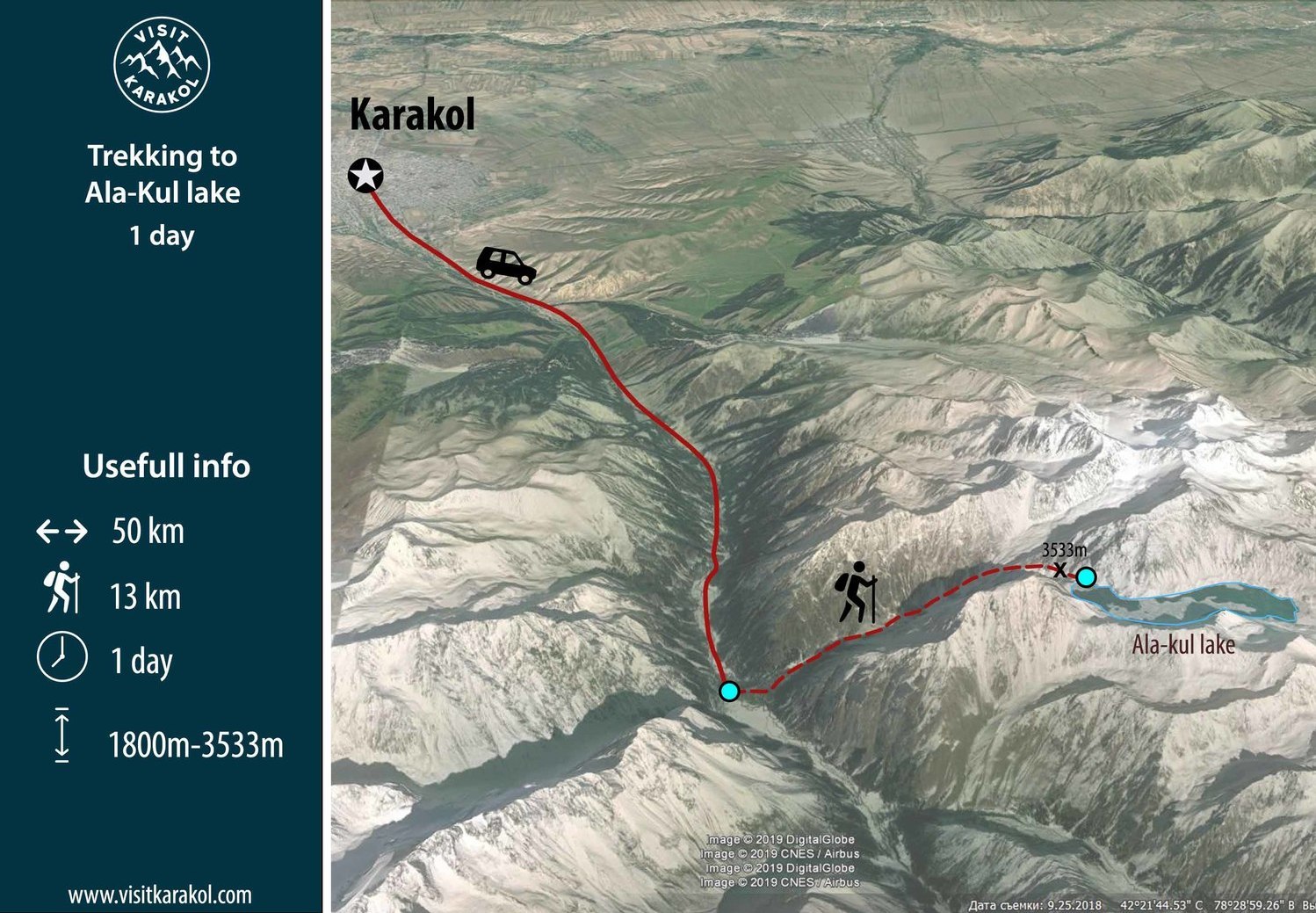 Map of Ala-Kul trekking tour 1 day