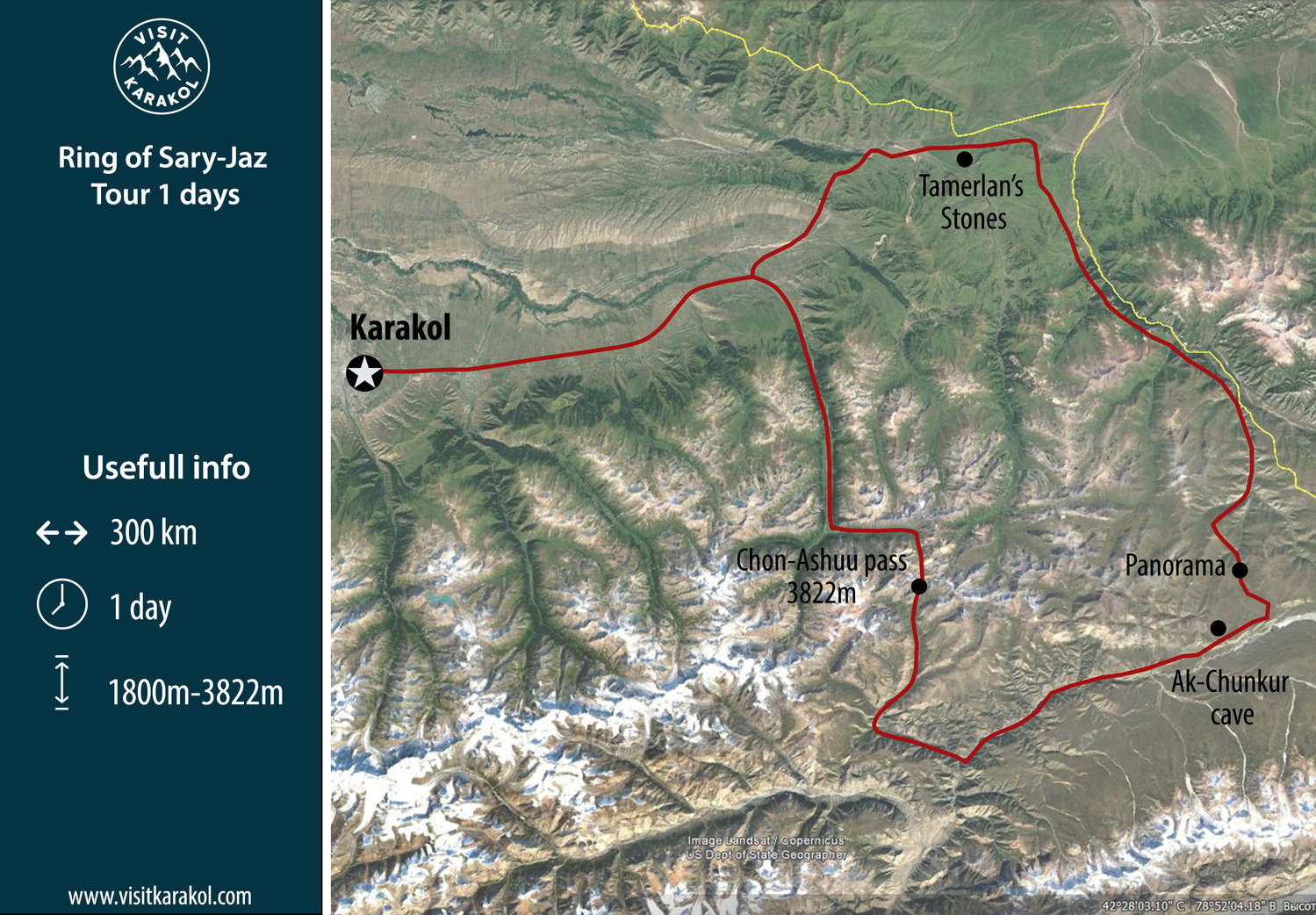 Map of tour - Ring of Sary-Jaz 1 day