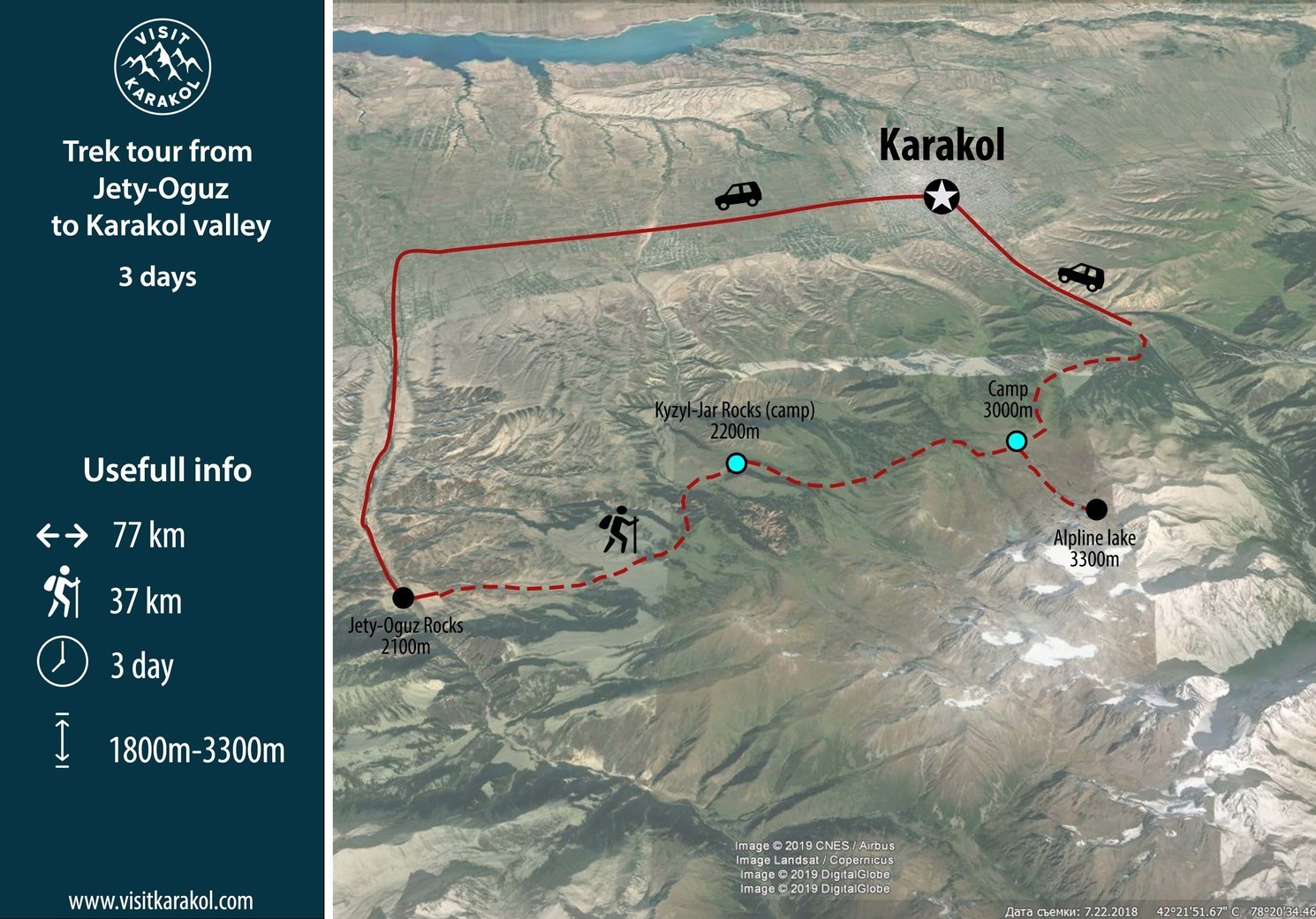 Map of Ala-Kul trekking tour 1 day
