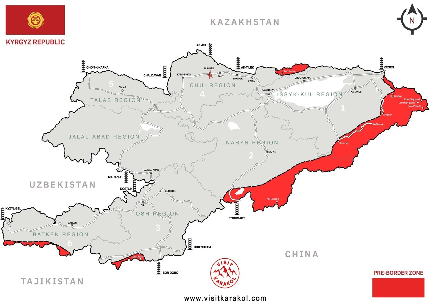 Map of pre-border zones in Kyrgyzstan 