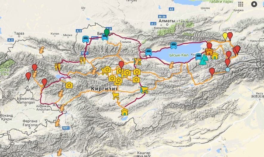 Maps of Kyrgyzstan and cycling routes&nbsp;